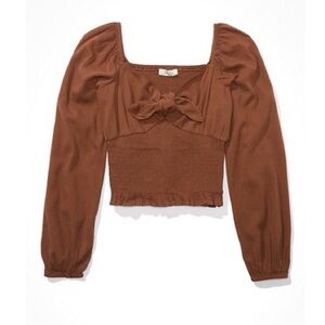 Long Sleeve Smocked Tie Blouse